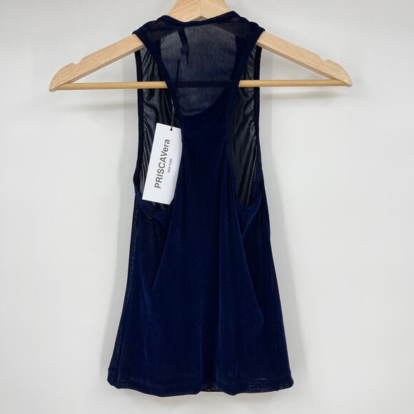 PRISCAVera | NWT Racerback Tank Top in Navy Sheer Velvet XS - Picture 3 of 7